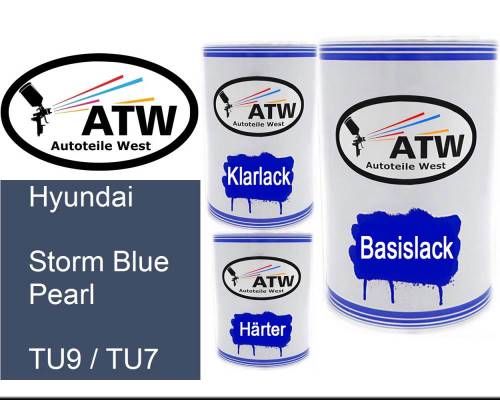 Hyundai, Storm Blue Pearl, TU9 / TU7: 500ml Lackdose + 500ml Klarlack + 250ml Härter - Set, von ATW Autoteile West.